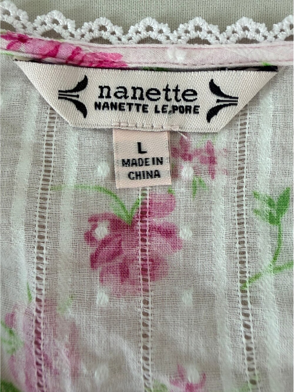 Nanette Lepore Floral Cotton Lace Trim Button Front Cottagecore Blouse Top Pink - Picture 5 of 7
